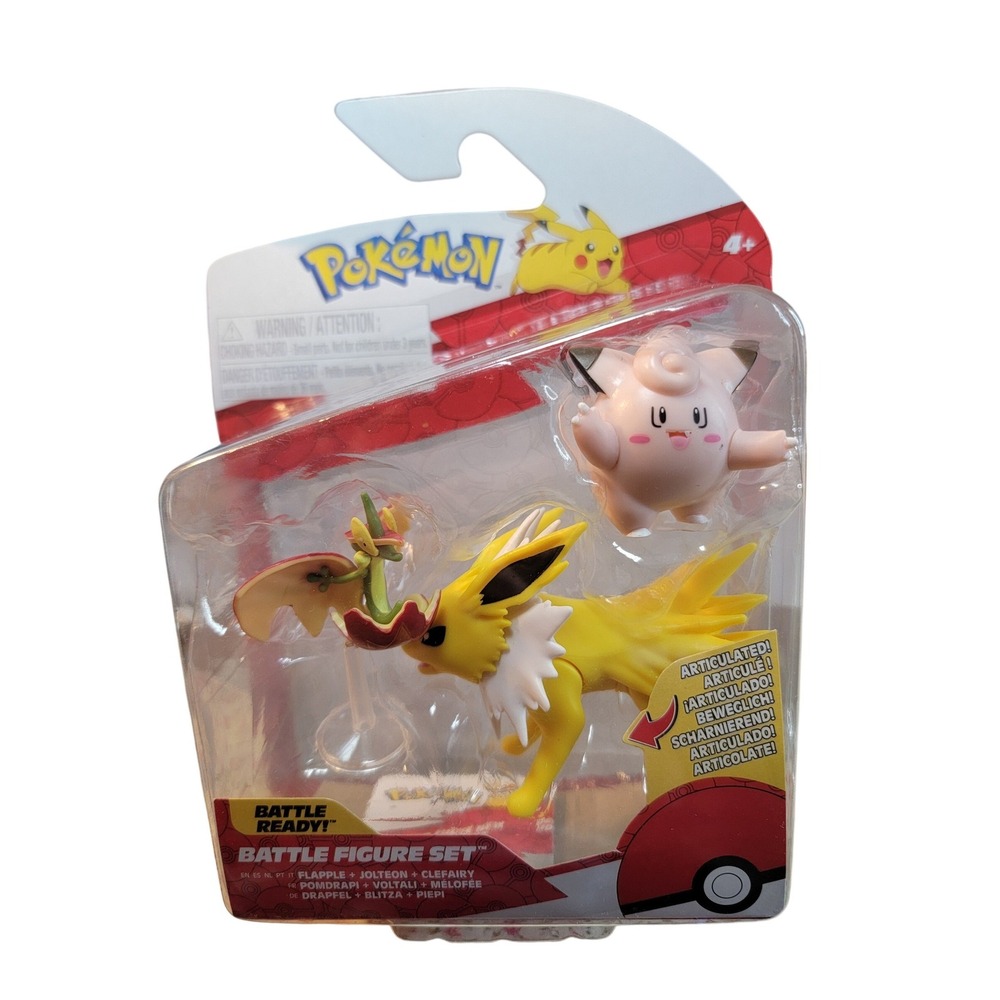 Pokemon Battle Figure Set Kids OS Yellow New Jolteon Clefairy Flapple Jazwares